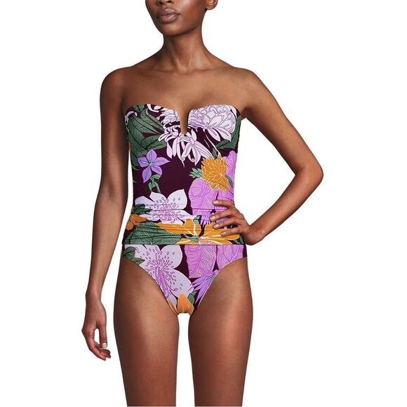 Land's End plus size slender suit U wire Bandeau dark wine multi floral Top Var - Picture 2 of 9